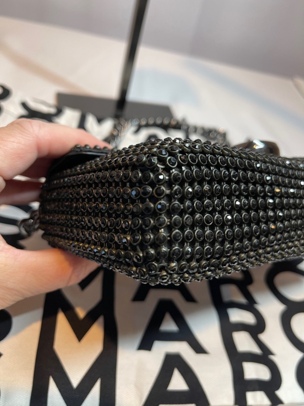 Marc Jacobs The Rhinestone J Marc Mini Shoulder Bag Black - Picture 10 of 13